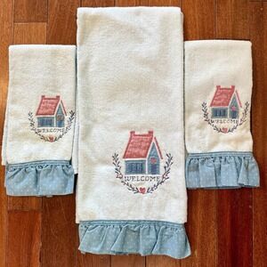 NEW! 3pc VTG 80s Ruffle Bath Towel Set Body Hand Welcome Cottage Granny Core